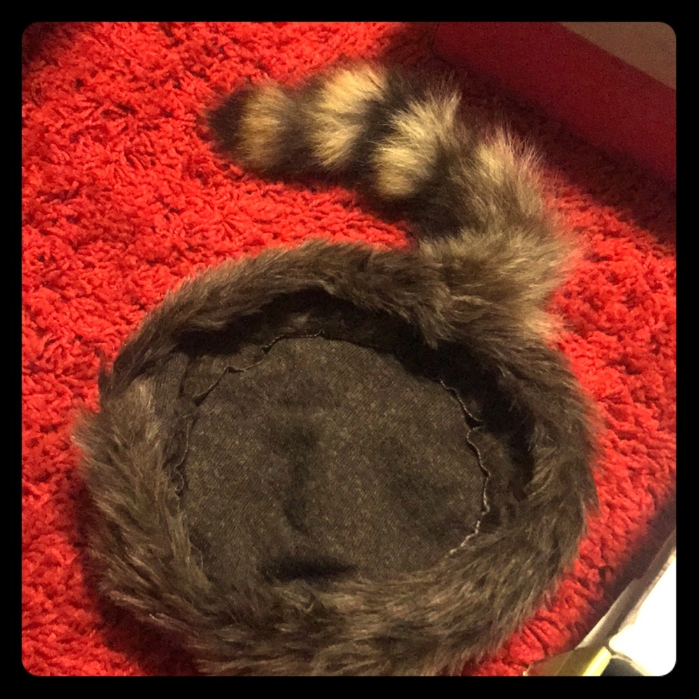 Faux fur raccoon hat.